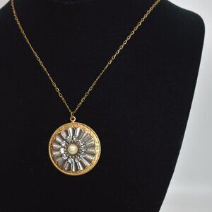 Vintage Clara Beau Gold and Swarovski Crystal Medallion Necklace